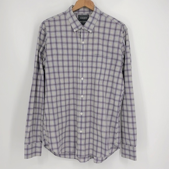 Bonobos Slim Fit Plaid Long Sleeve Button Down Shirt Men’s Size Large Purple - Picture 1 of 9